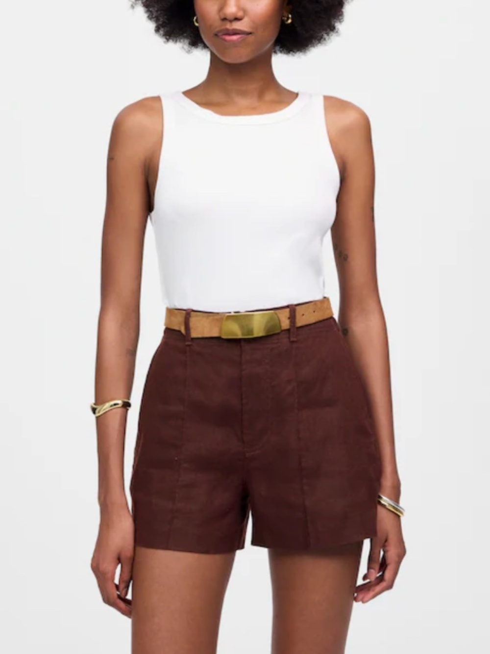 Madewell Pintucked 100% Linen Shorts in Chocolate Raisin Sz 14